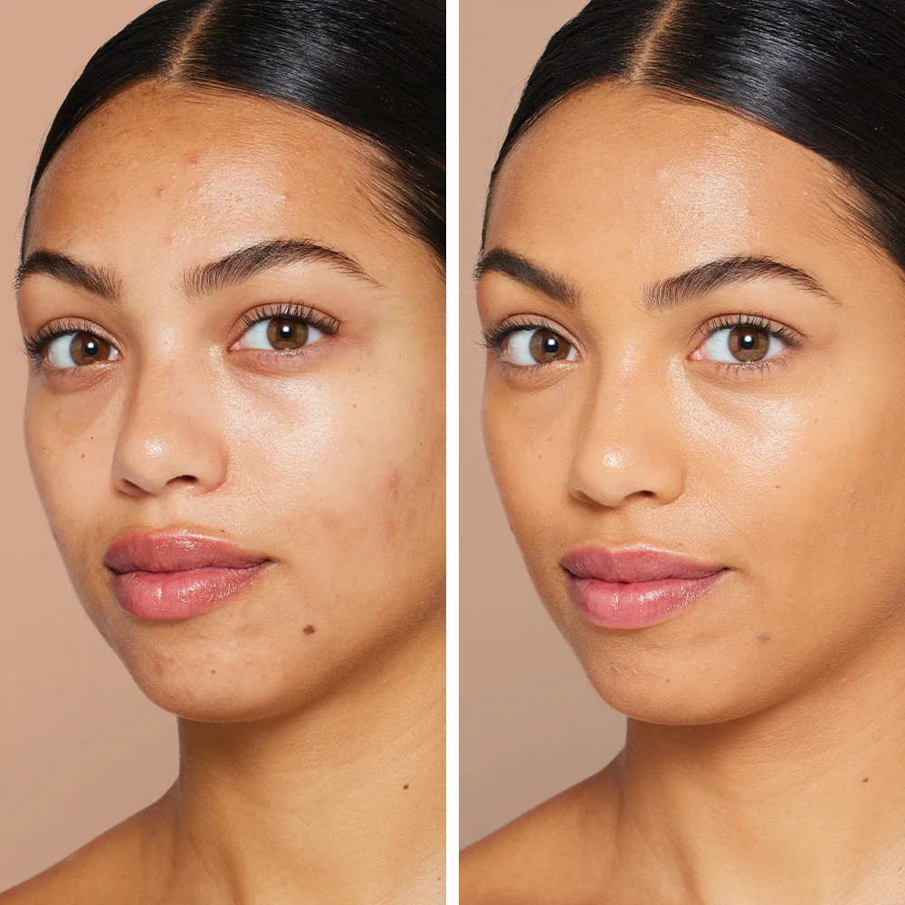 Skintuition SPF 30 Radiance-Boosting Liquid Foundation Vorher Nachher 56 Medium Dark